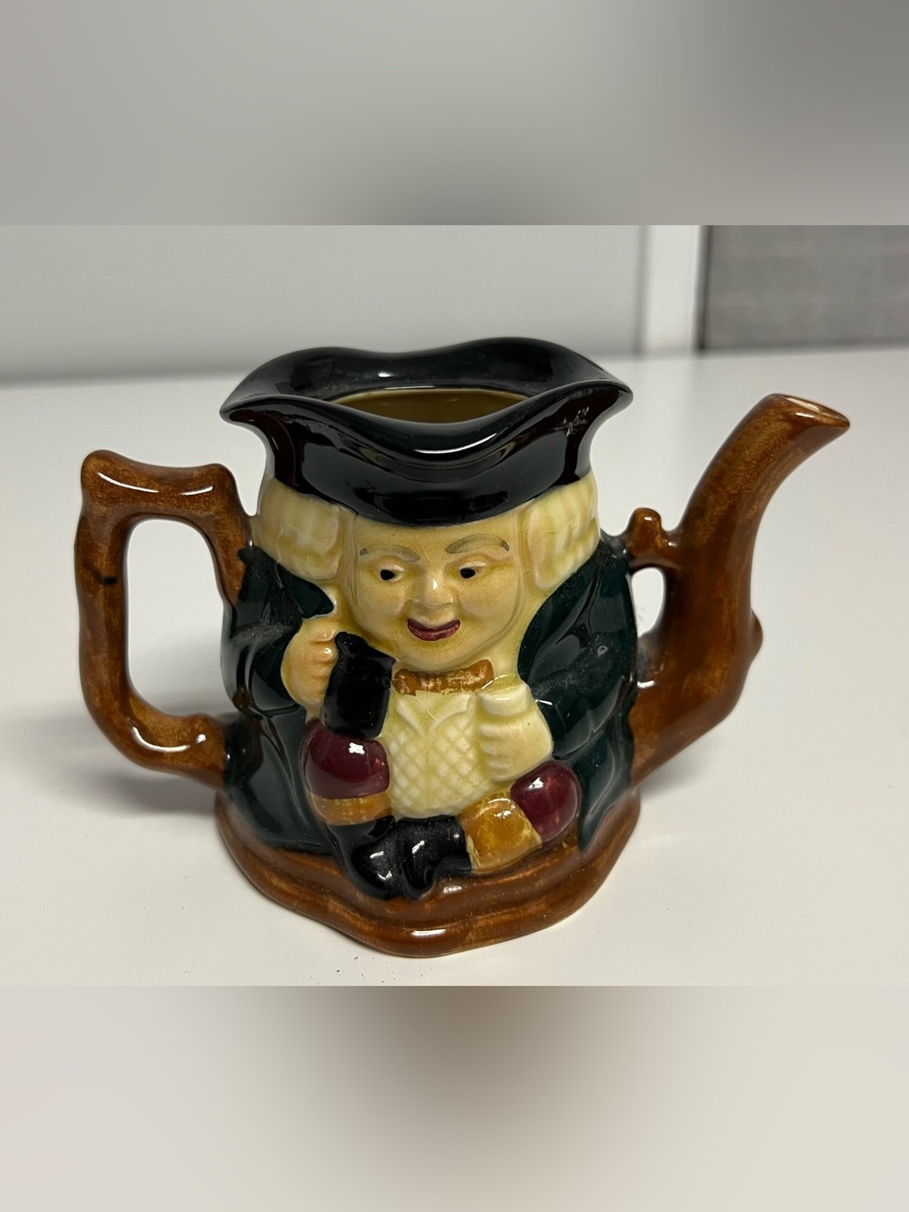Stafford Hand-Painted Ceramic Character Teapot - Black, Green, Cream, Brown